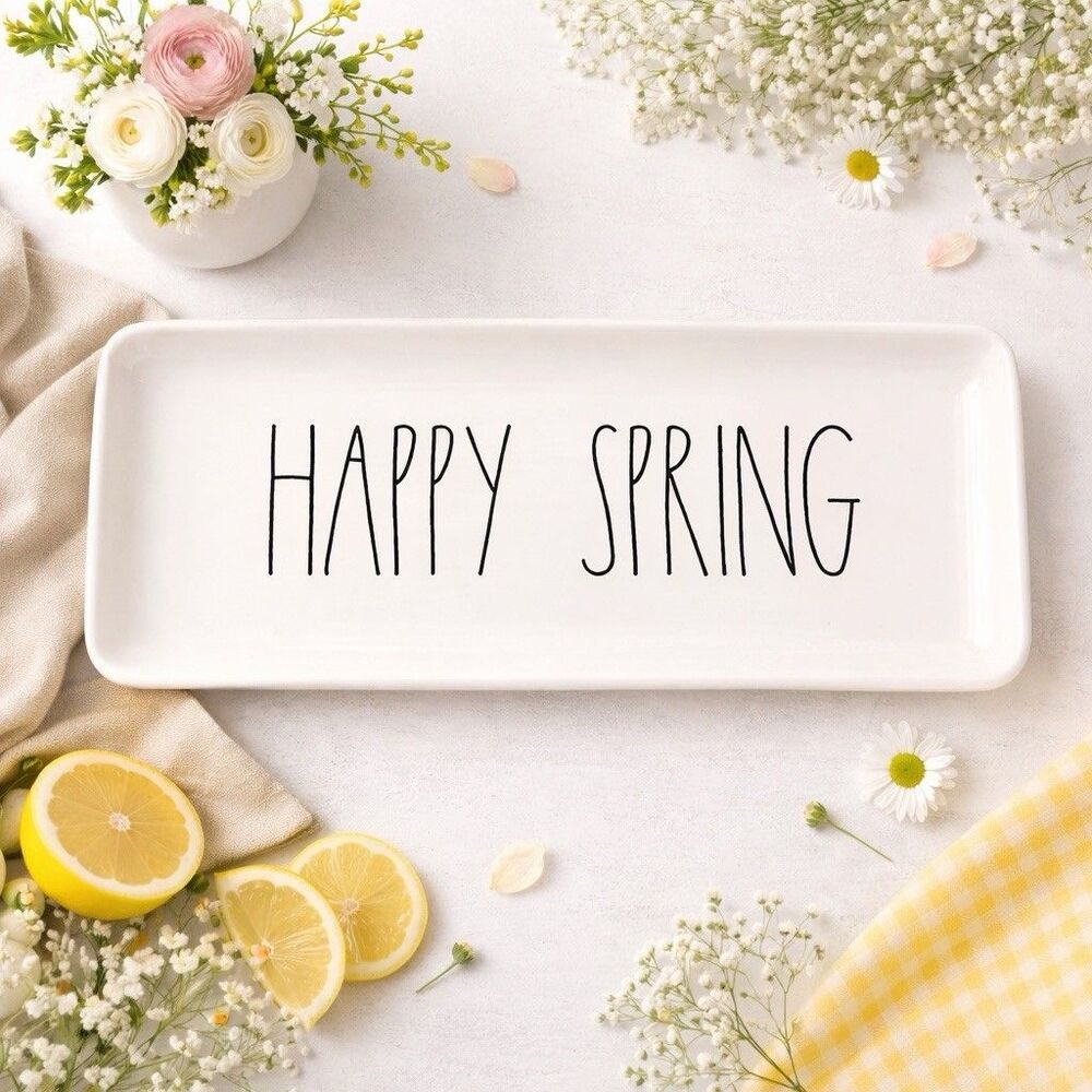 Rae Dunn Happy Spring Large Rectangular Serving Tray 14x7 Farmhouse Decor